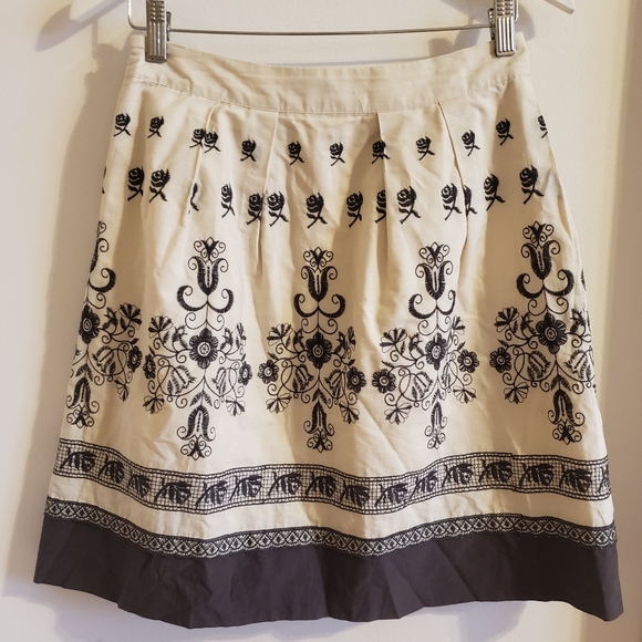 Tristan Skirt A-Line Embroidered Brown Beige Pleated Lined Side Zip Woman S-28 - Picture 2 of 8